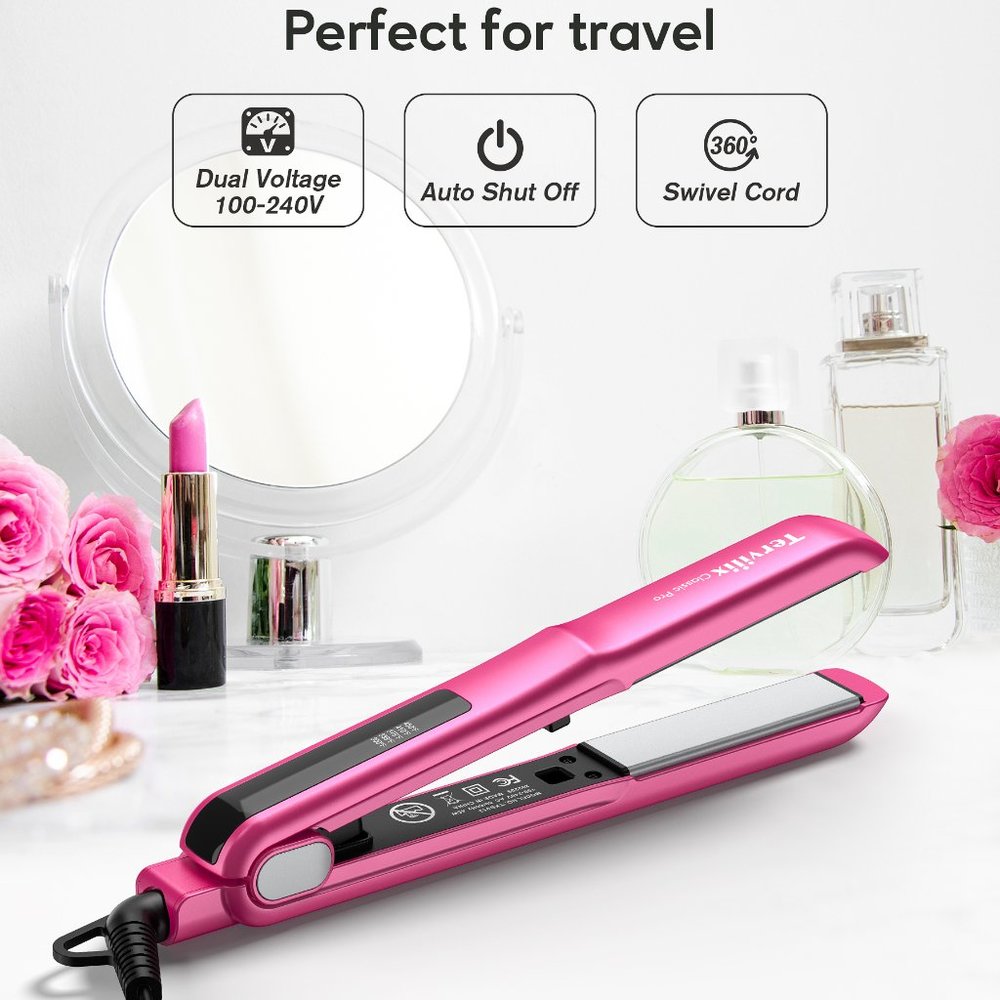 Terviiix 1" Ceramic Flat Iron, Adjustable Temp Hair Straightener, Max 450°F, Pin